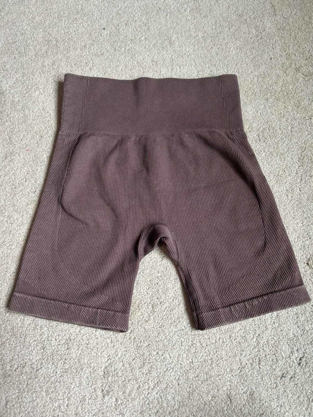 Joy Lab purple/brown ribbed high-waisted 4” biker shorts